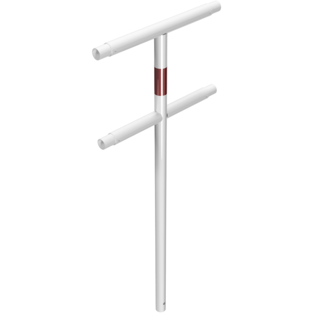 Protective railing | Steel tube  48 mm | Fixed postfor casting in concrete | Middle post | hot-dip galvanized and white coatedwith red reflecting stripes